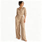 Női, félhosszú ujjú, széles szárú jumpsuit