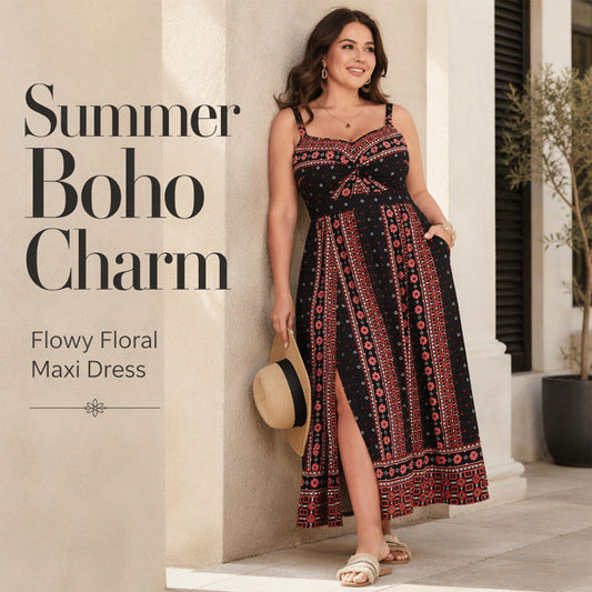Női Plus Size Boho Spagetti Pántos Maxi Ruha