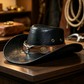 Vintage széles karimájú cowboykalap állítható szíjjal
