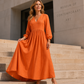 👗 Női V-nyakú rakott maxiruha