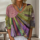 Női retró patchwork V-nyakú blúz