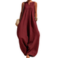 Női ujjatlan, V-nyakú, széles szárú jumpsuit zsebekkel