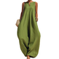 Női ujjatlan, V-nyakú, széles szárú jumpsuit zsebekkel