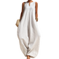 Női ujjatlan, V-nyakú, széles szárú jumpsuit zsebekkel