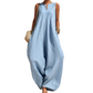 Női ujjatlan, V-nyakú, széles szárú jumpsuit zsebekkel