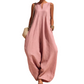 Női ujjatlan, V-nyakú, széles szárú jumpsuit zsebekkel