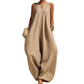 Női ujjatlan, V-nyakú, széles szárú jumpsuit zsebekkel
