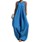 Női ujjatlan, V-nyakú, széles szárú jumpsuit zsebekkel