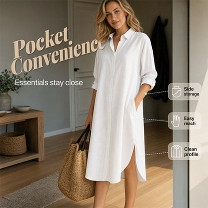 👗 Női bő szabású pamutvászon ingruha zsebekkel