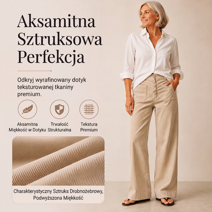 🤎✨ Kordbársony széles szárú nadrág finom csíkokkal, magas derékkal, elöl gombokkal, klasszikus szabás