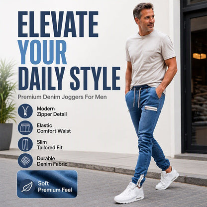 Férfi slim fit, gumis derekú farmer joggerek