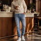 Férfi slim fit, gumis derekú farmer joggerek