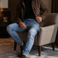 Férfi slim fit, gumis derekú farmer joggerek