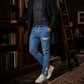 Férfi slim fit, gumis derekú farmer joggerek