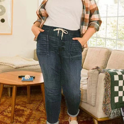 Női kényelmes, húzózsinóros farmer jogger nadrág