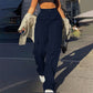 Női magas derekú, egyenes szárú cargo nadrág