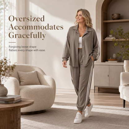 Női Oversized ing & oldalcsíkos jogger 2 részes szett