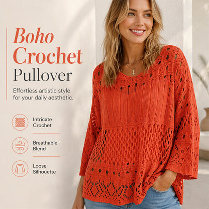 🧶 Levegős horgolt textúra, laza szabás | Női áttört kötött pulóver