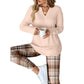 Női kötött felső és kockás leggings szett