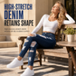Női magas derekú szakadt skinny farmernadrág koptatott sztreccs denim nadrág