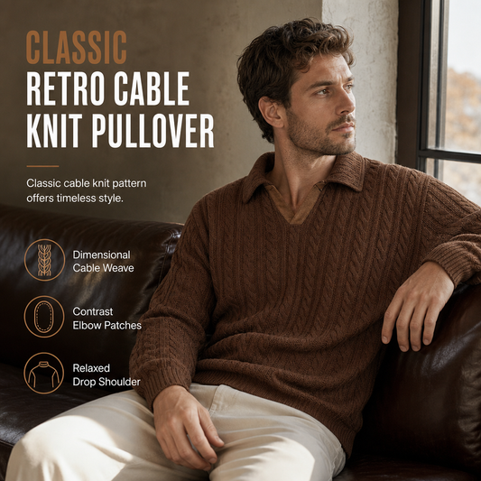 Rich Cable Texture Men's Collared Knit Pullover