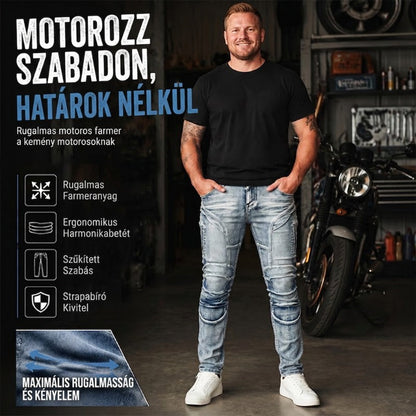 Szakadásálló férfi motoros farmer