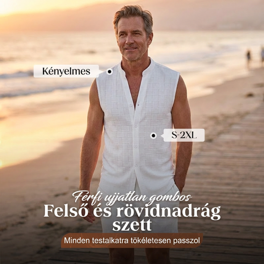 Nyári férfi szett – Gombos ujjatlan ing & rövidnadrág